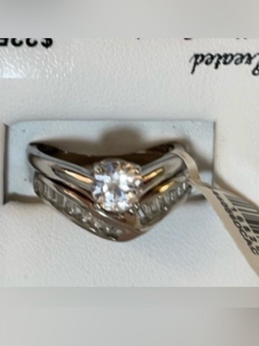 Solitaire Engagement Wedding Ring Set 💍 Round & Baguette Lab Sapphire 💎 NWT Sz 7